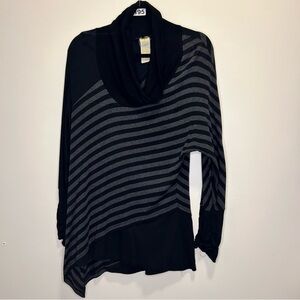 Black & Striped Asymmetrical Cowl Neck Boutique- Large
